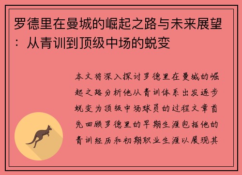 罗德里在曼城的崛起之路与未来展望：从青训到顶级中场的蜕变